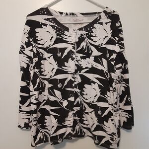 Allyson Whitmore Womens XL Top Long Sleeve Snap Up Studded Black White